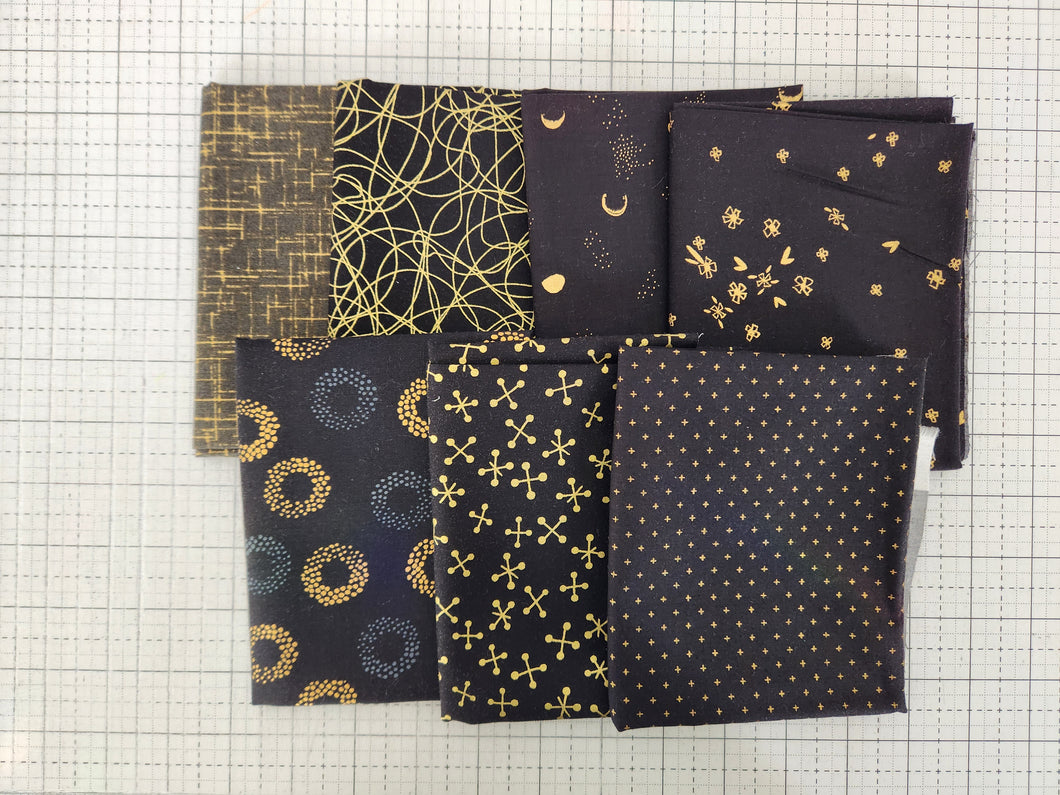 Black Fat Quarter Bundle - 7 Metallic Prints